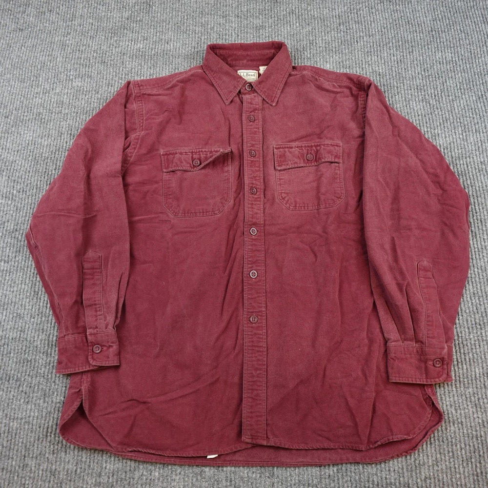 L.L. Bean Chamois Shirt Mens Large Red Cotton Long Sleeve Button Up Pockets